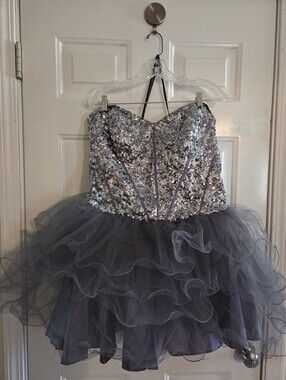 Plus Size Sequin Strapless Mini Dress - Silver and Charcoal Tulle